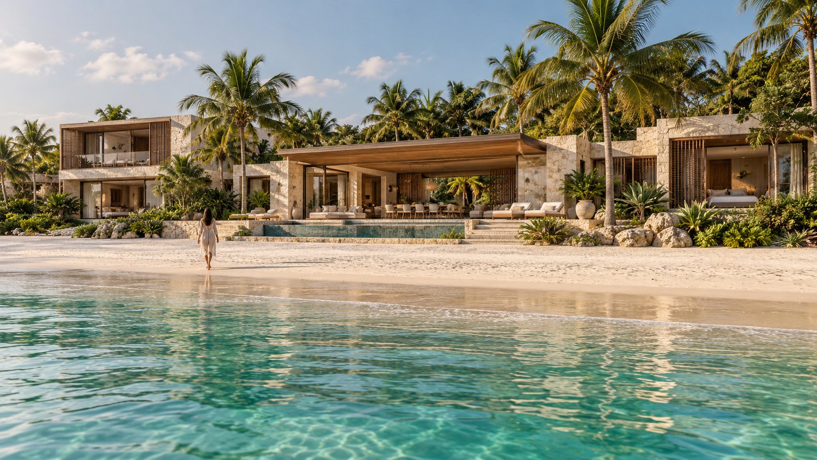 Conceptual beachfront residence viewed from the shoreline