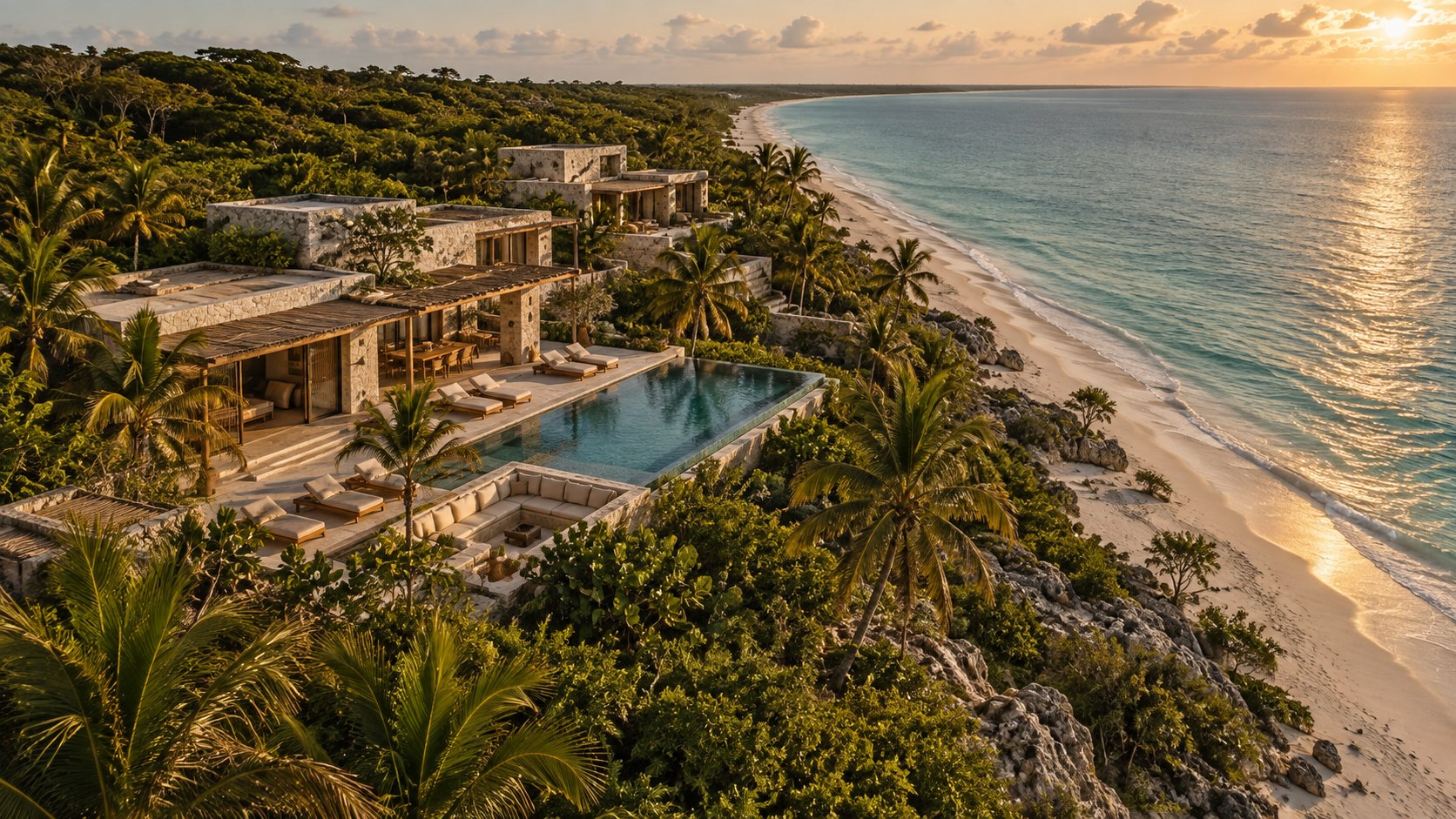 Conceptual coastal estate among preserved tropical forest