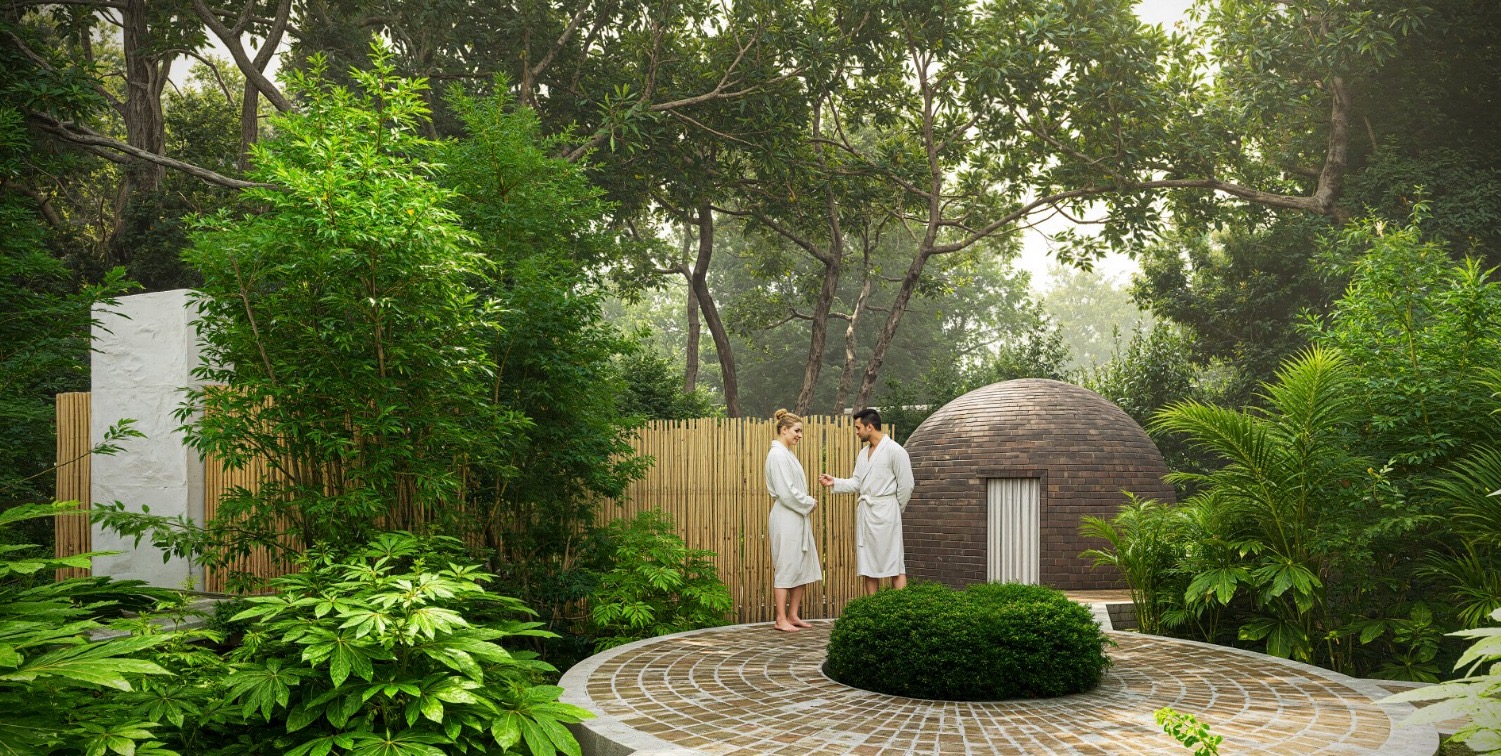 Landscaped wellness garden render
