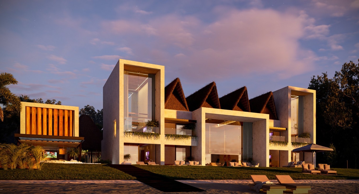 Exterior design render at sunset